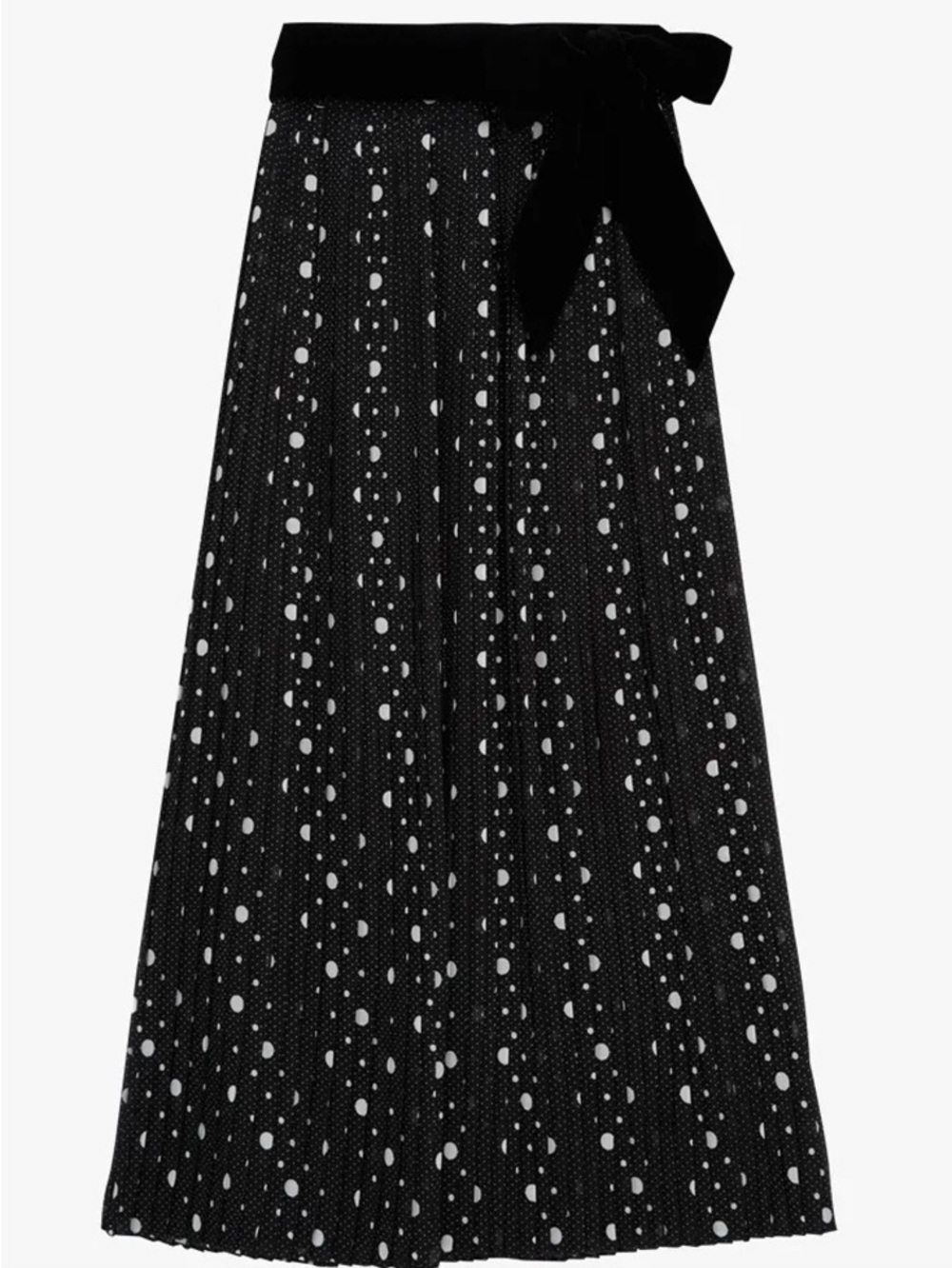 The Kooples Black Pleated Polka Dot Maxi Skirt Velvet Sash Belt Lined 3 Large